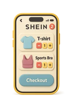 Корзина SHEIN в телефоне: футболка и спортивный топ